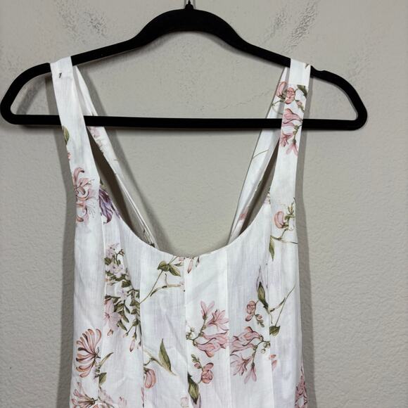 H&M Brock Collection XS Maxi Summer Dress White Floral Linen Blend Sleeveless - Picture 6 of 12